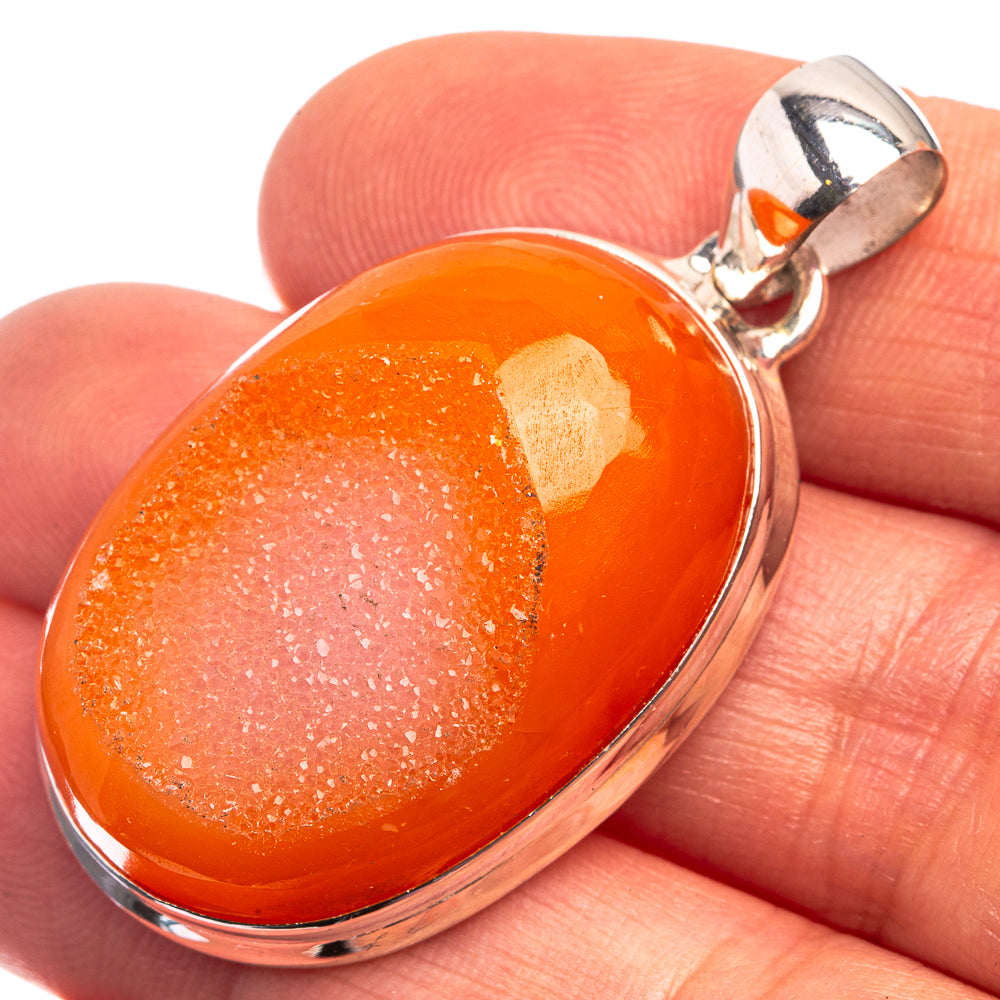 Carnelian Druzy Pendant 1 5/8" (925 Sterling Silver) P38813