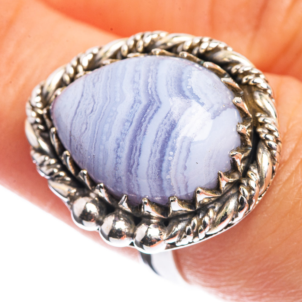 Blue Lace Agate 925 Sterling Silver Ring Size 7.5