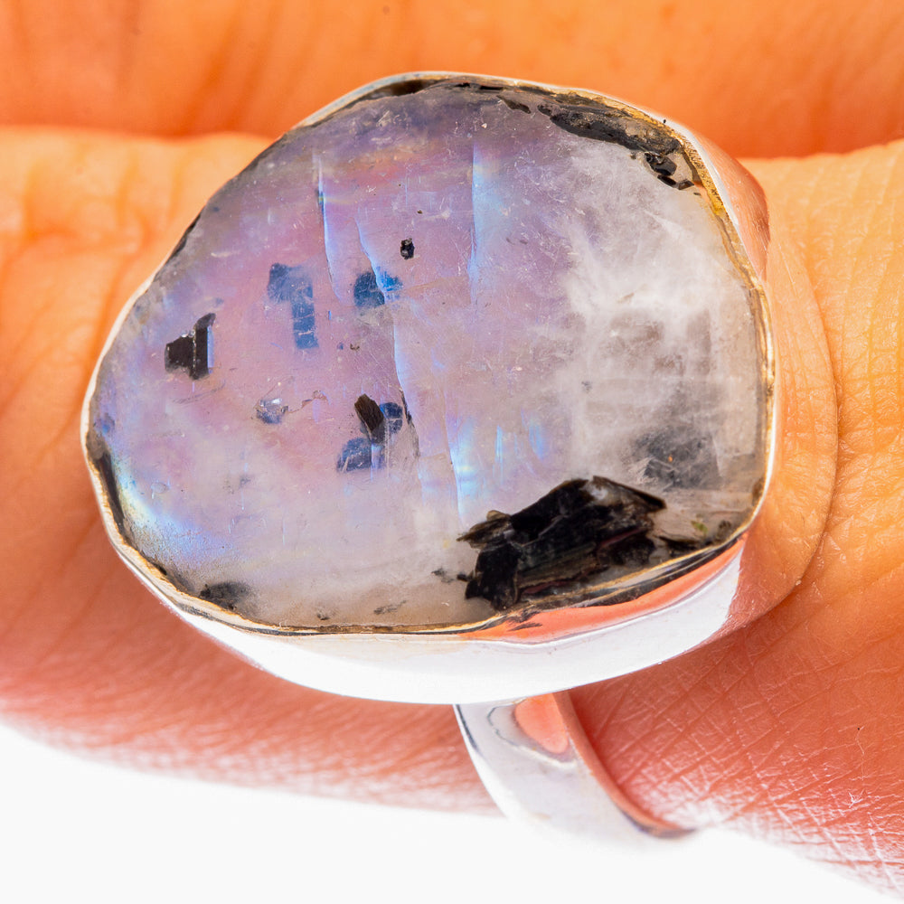 Raw Rainbow Moonstone Ring Size 9 (925 Sterling Silver) R142088