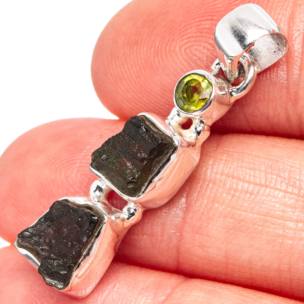 Moldavite, Peridot Pendant 1 3/8" (.925 Sterling Silver)