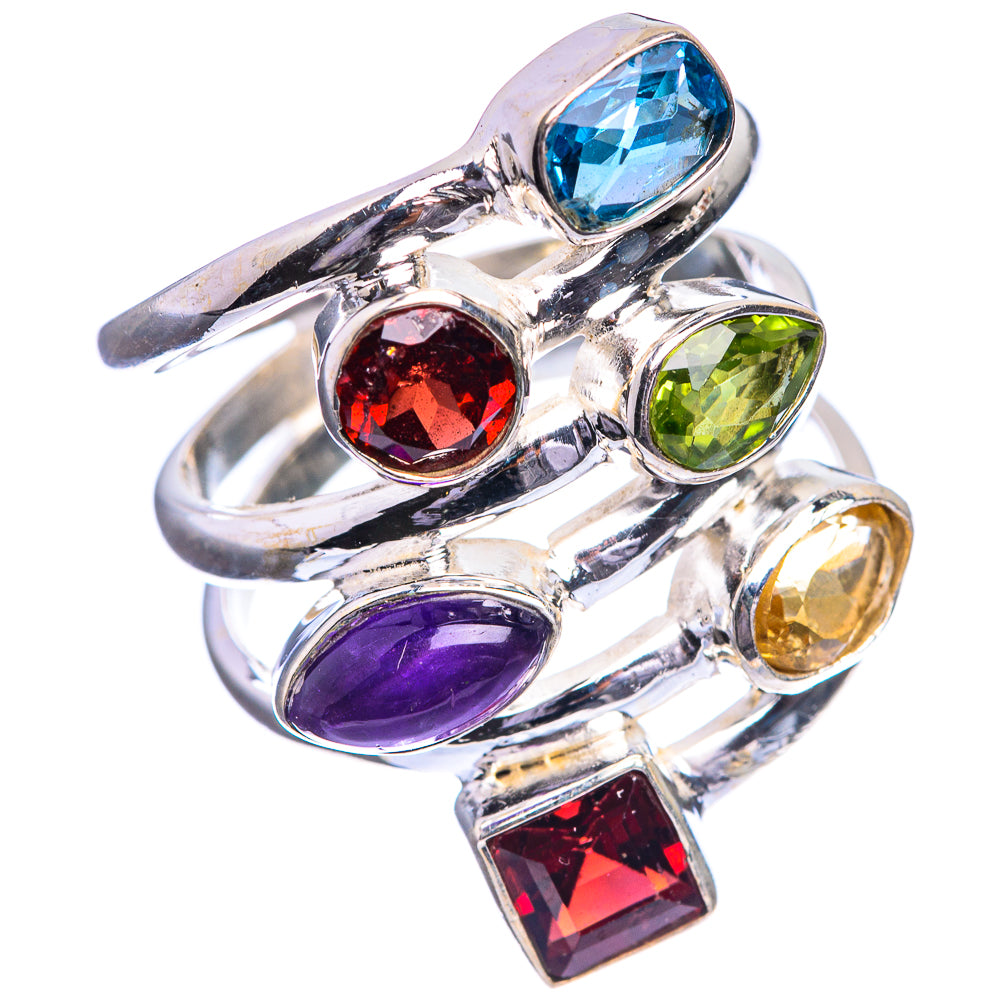 Blue Topaz, Garnet, Peridot, Amethyst, Citrine Ring Size 6.75 (925 Sterling Silver) R143216