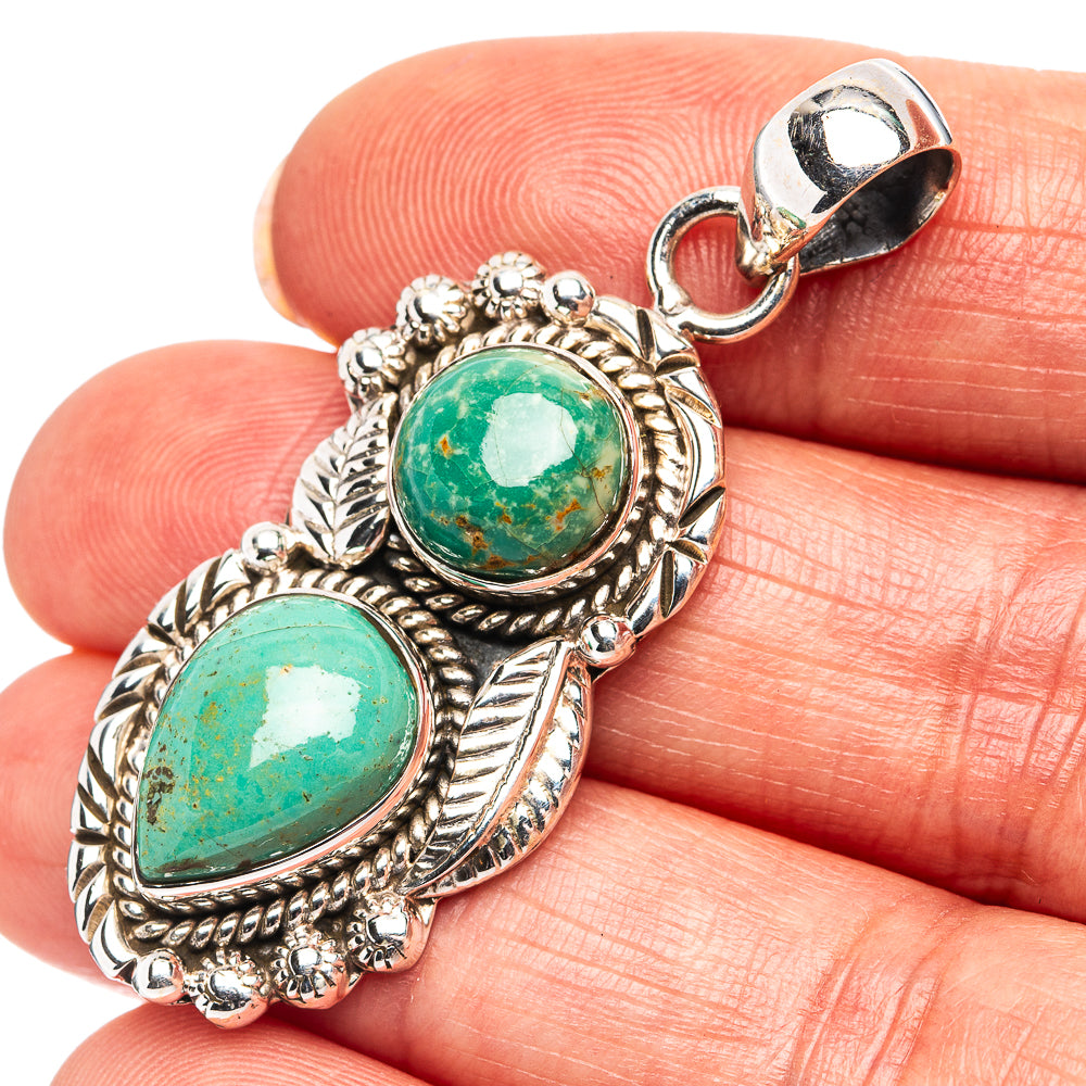 Native Style Variscite Pendant 1 3/4" (.925 Sterling Silver)