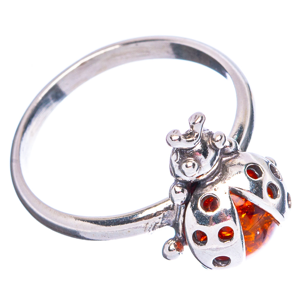 Baltic Amber Ladybug Ring Size 6.75 (.925 Sterling Silver)