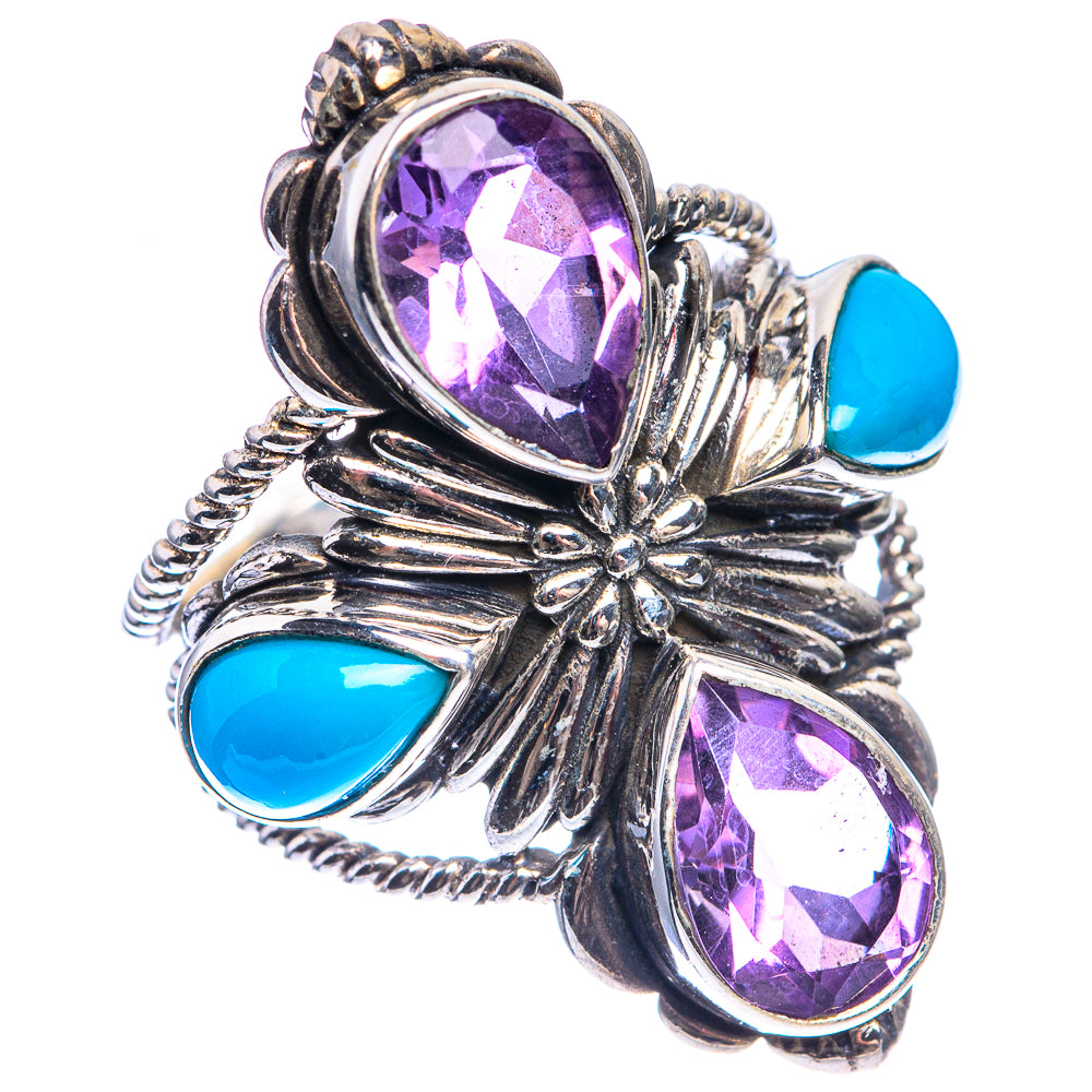 Large Faceted Amethyst, Sleeping Beauty Turquoise Ring Size 6.75 (925 Sterling Silver) RING143479