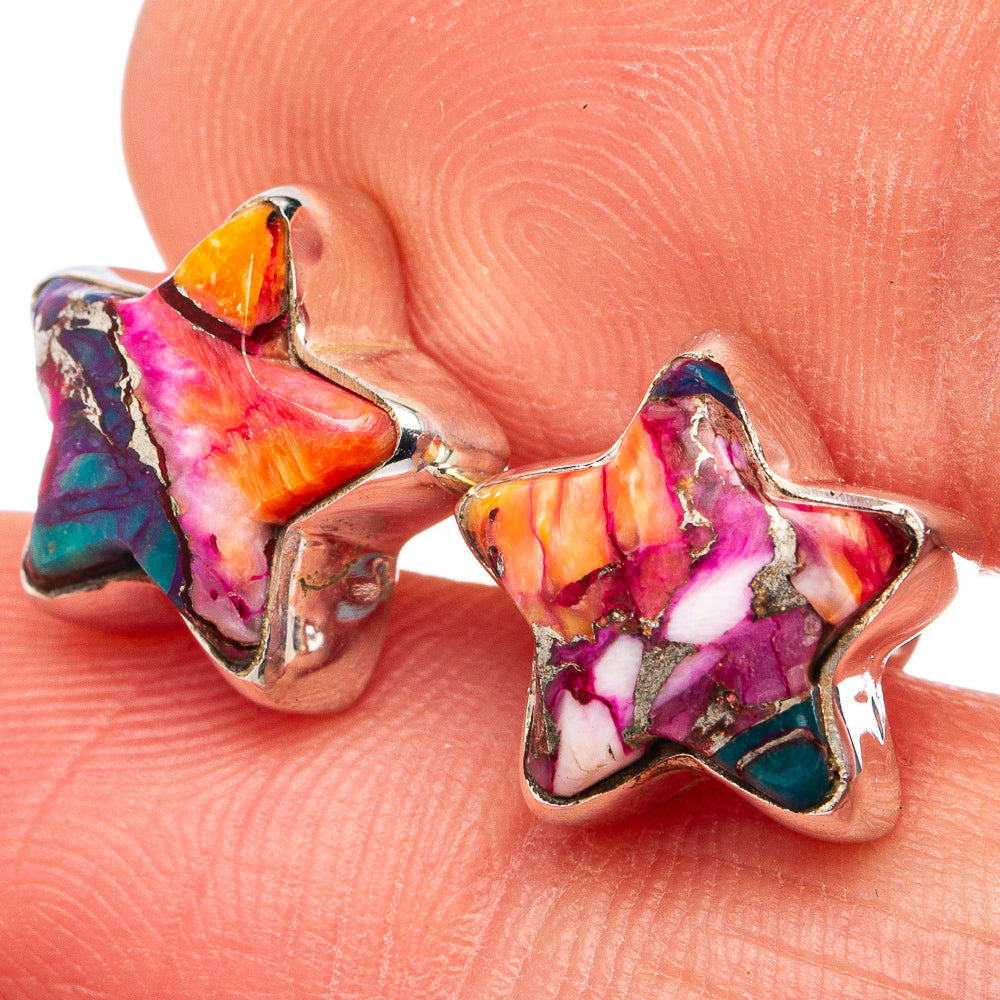 Pink Dahlia Mohave Turquoise Star Earrings 3/8" (.925 Sterling Silver)