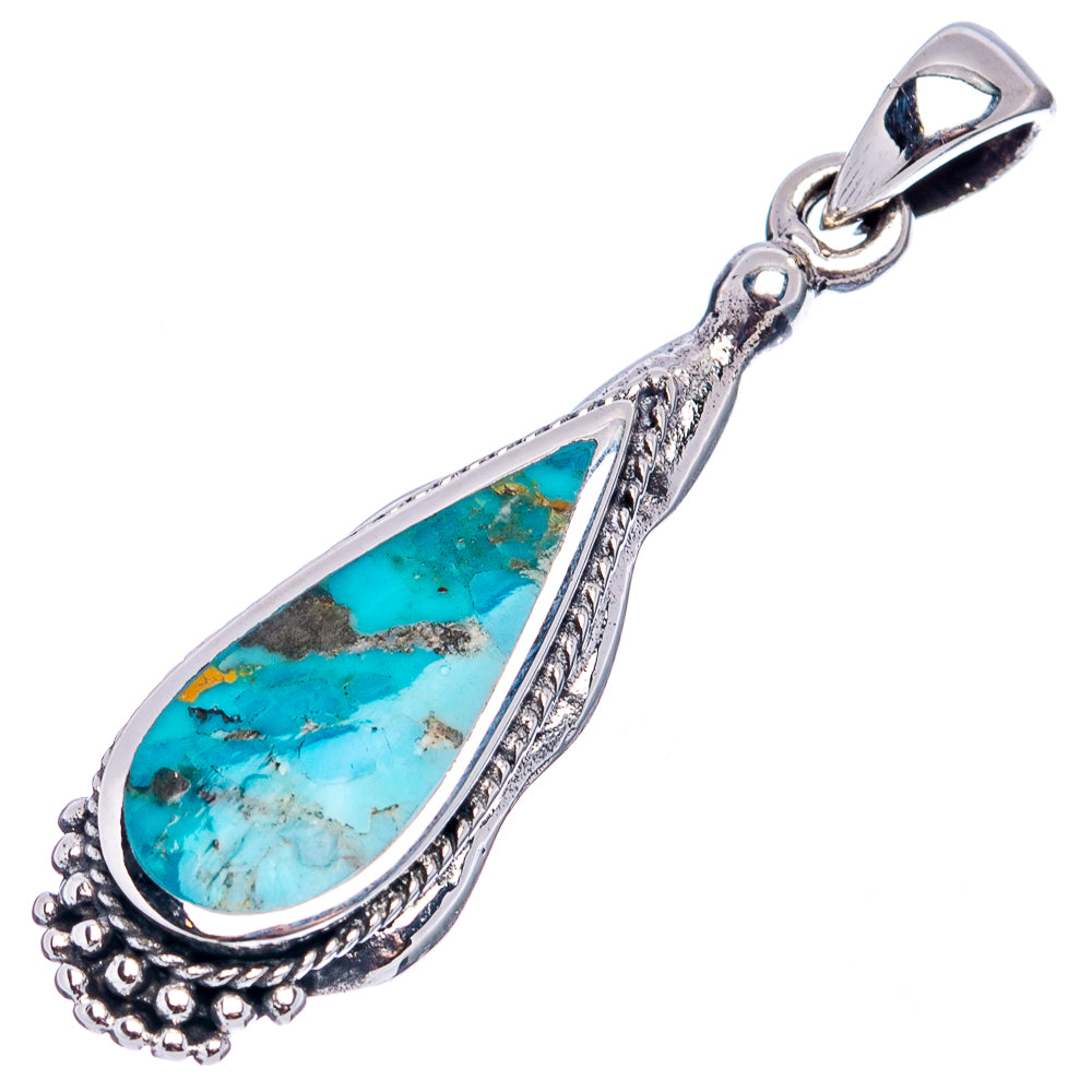 Native Style Mohave Turquoise Pendant 1 3/8" (.925 Sterling Silver)