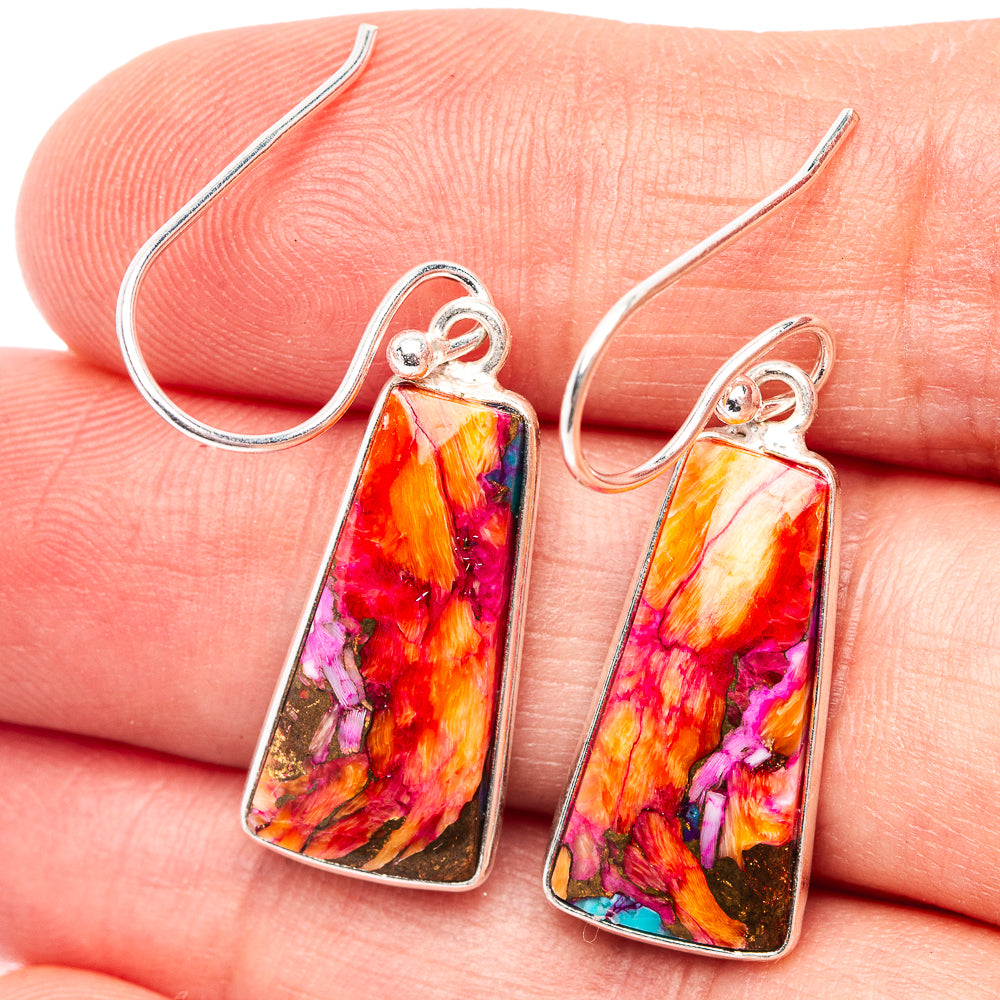 Pink Dahlia Mohave Turquoise Earrings 1 3/8" (.925 Sterling Silver)