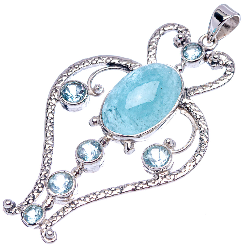 Signature Aquamarine, Blue Topaz Pendant 2 1/2" (.925 Sterling Silver)
