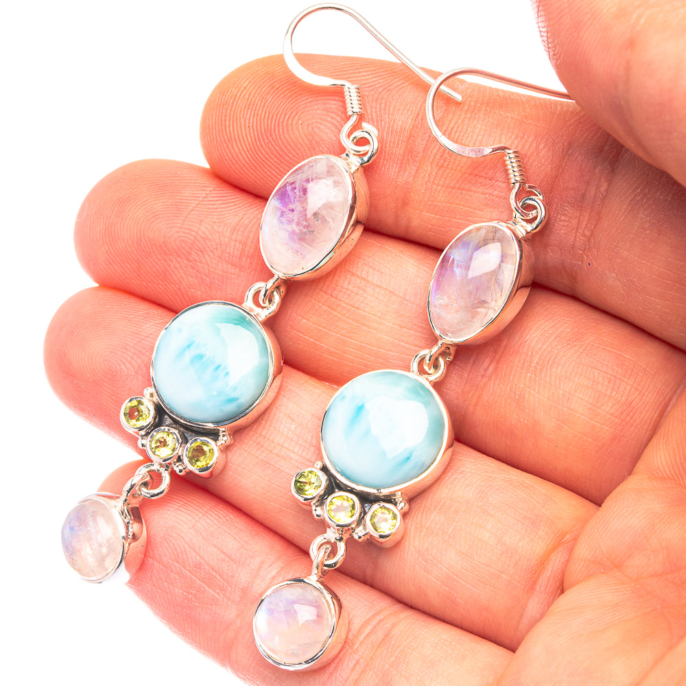 Signature Larimar, Rainbow Moonstone, Peridot Earrings 2 1/2" (925 Sterling Silver) E432333