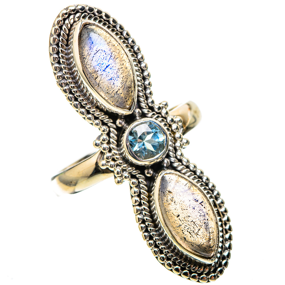 Large Labradorite, Blue Topaz Ring Size 8.25 (925 Sterling Silver) RING138023