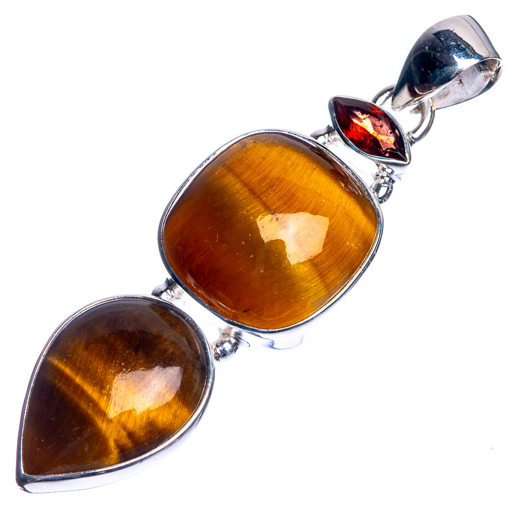 Tiger Eye, Garnet 925 Sterling Silver Pendant 2 1/8"
