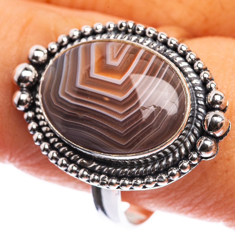 Botswana Agate 925 Sterling Silver Ring Size 10.75