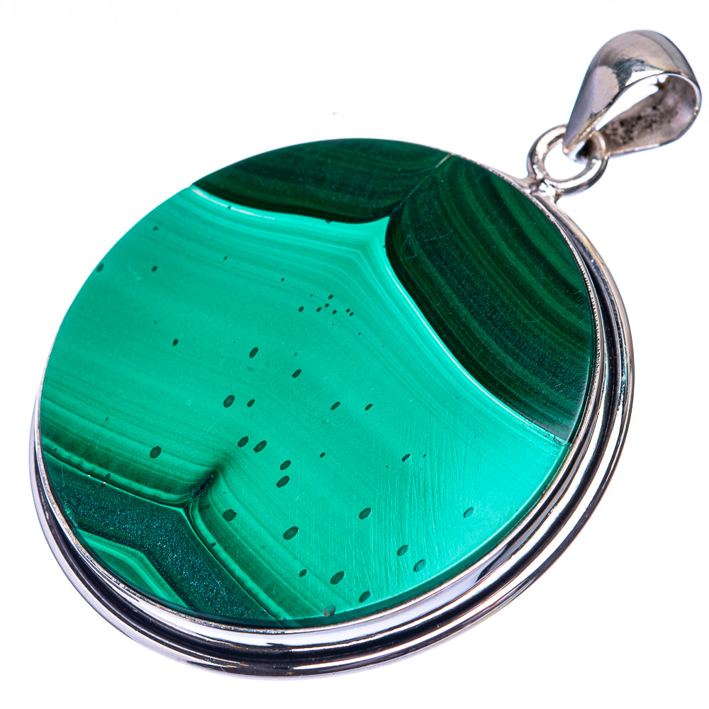 Malachite Coin 925 Sterling Silver Pendant 2" (925 Sterling Silver) PD38635