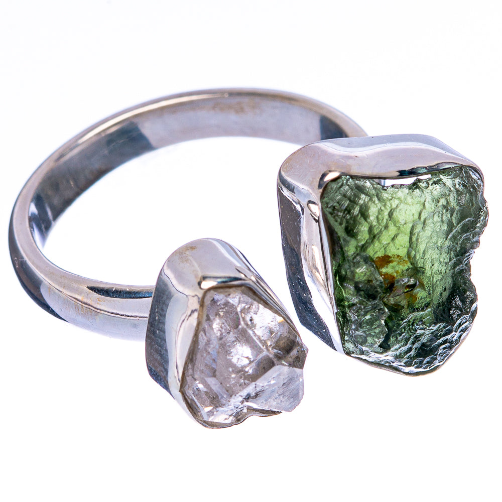 Rare Czech Moldavite, Herkimer Diamond Ring Size 6 (925 Sterling Silver) R146555