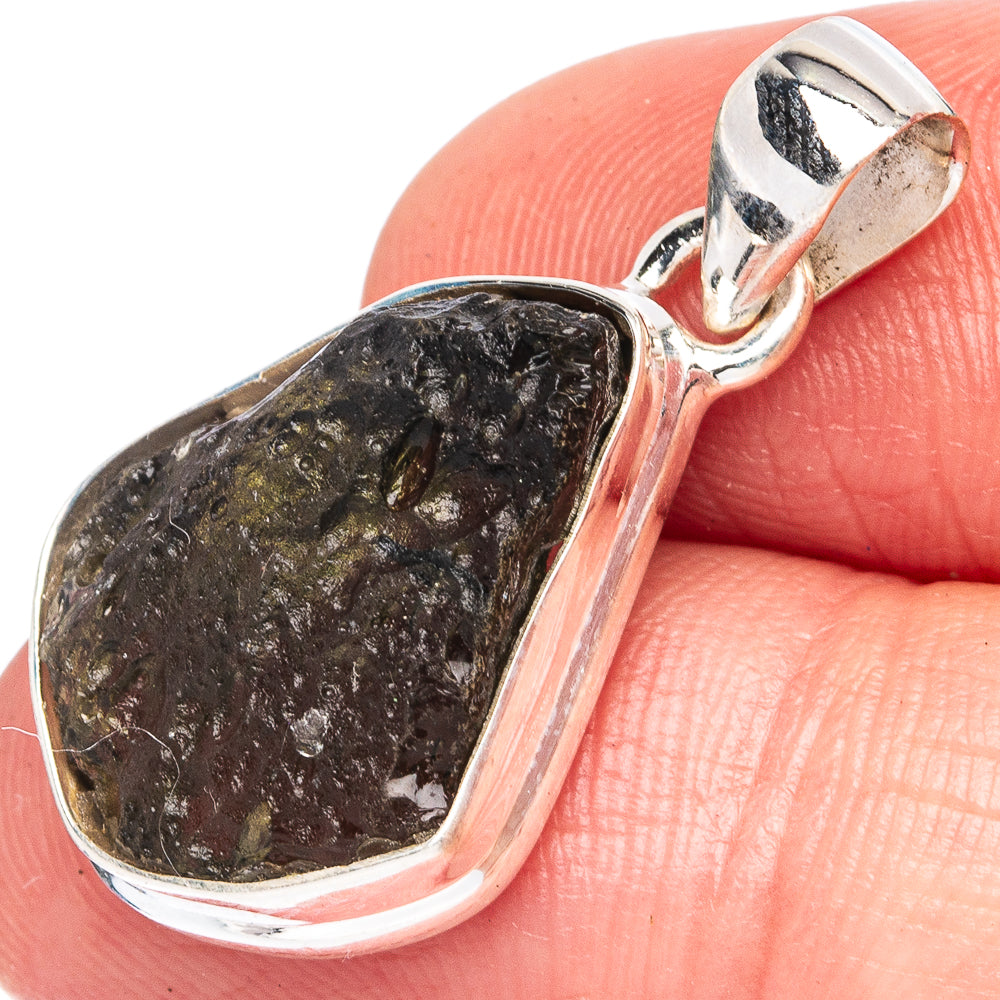 Rare Moldavite Pendant 1 1/8" (925 Sterling Silver) P43485