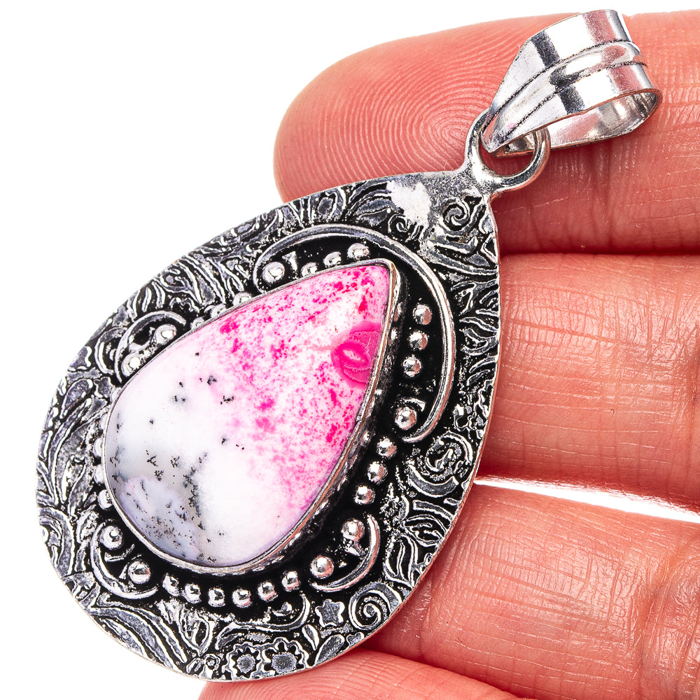 Pink Dendritic Opal Pendant 2 1/8" (German Silver)