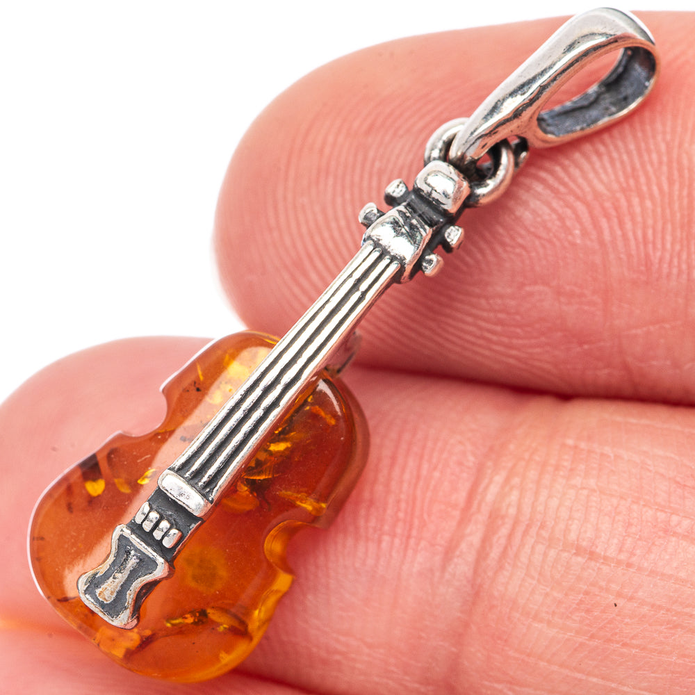 Baltic Amber Violin Dainty Pendant 1 1/4" (925 Sterling Silver) P39939