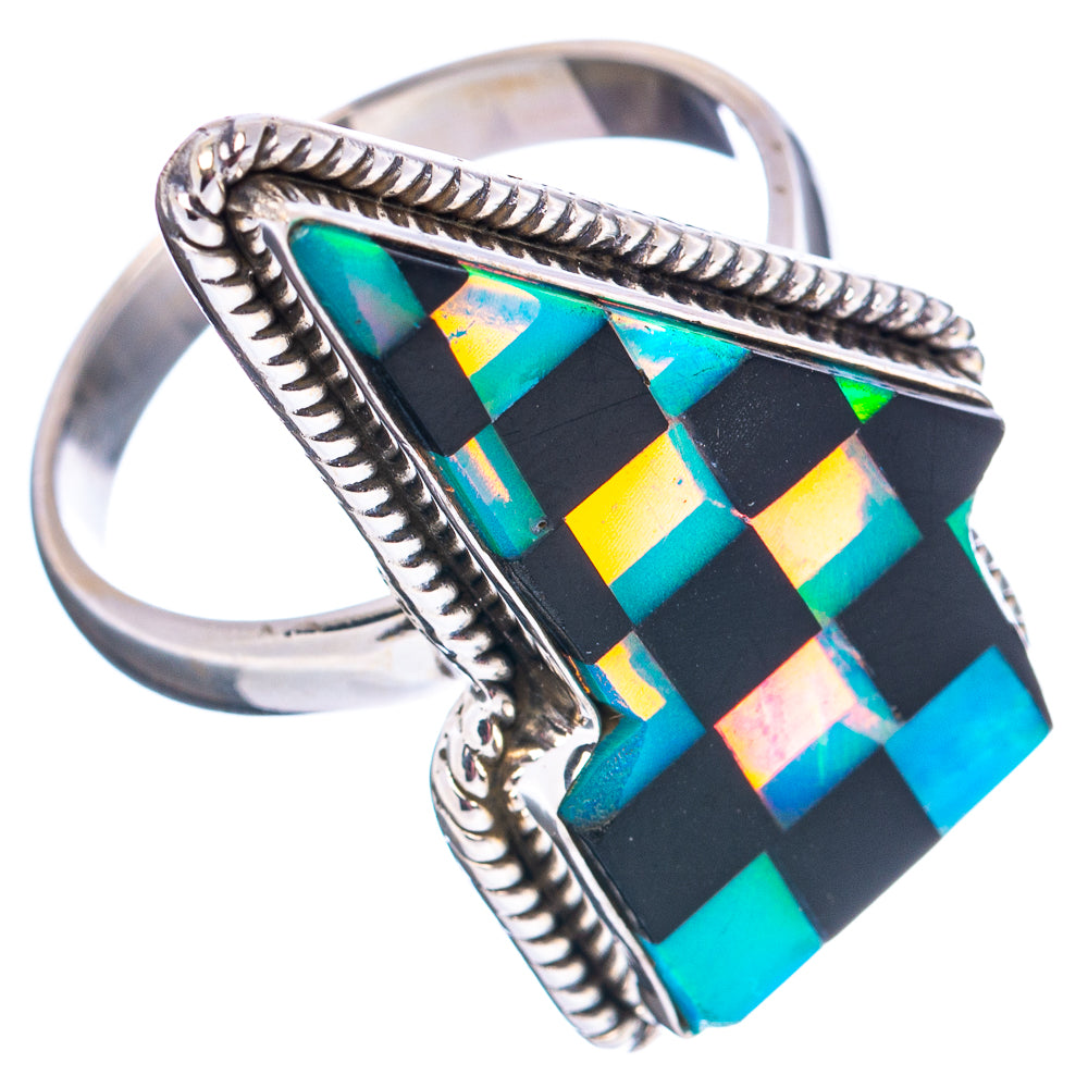 Premium Black Onyx & Aurora Opal Lightning Bolt Ring Size 10 (.925 Sterling Silver)
