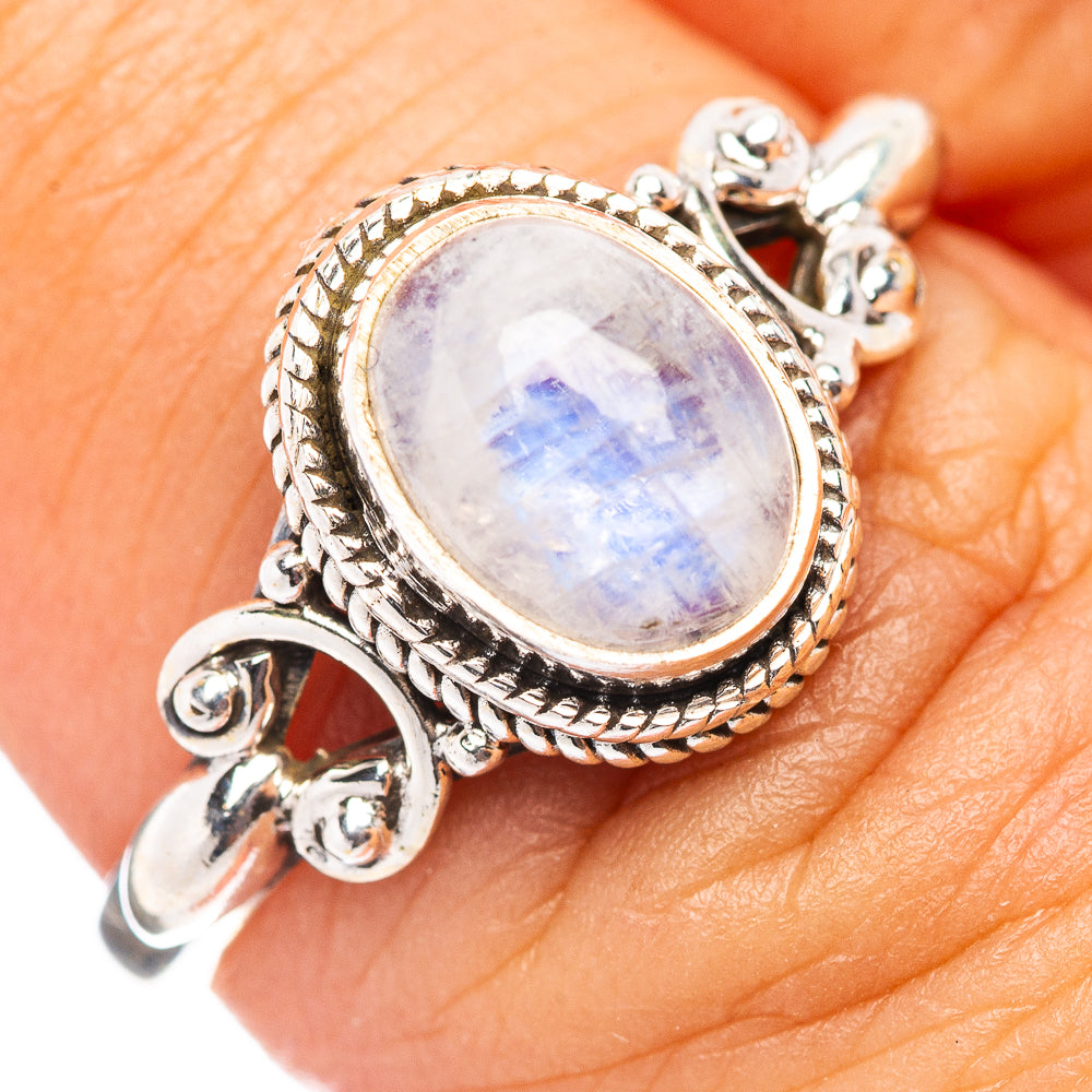 Dainty Rainbow Moonstone Ring Size 7 (.925 Sterling Silver)