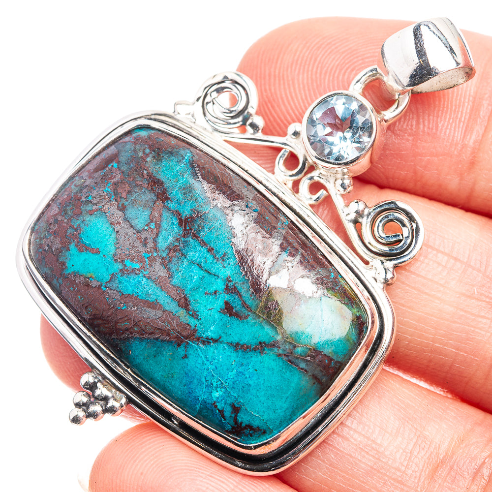 Shattuckite, Blue Topaz Pendant 1 7/8" (925 Sterling Silver) P39034