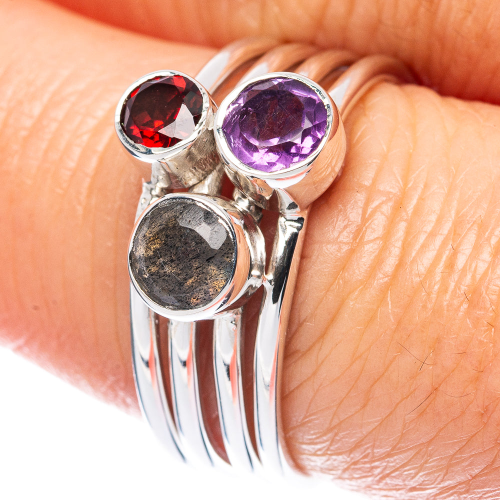 Premium Labradorite, Amethyst, Garnet 925 Sterling Silver Ring Size 7.5 (925 Sterling Silver) R2756