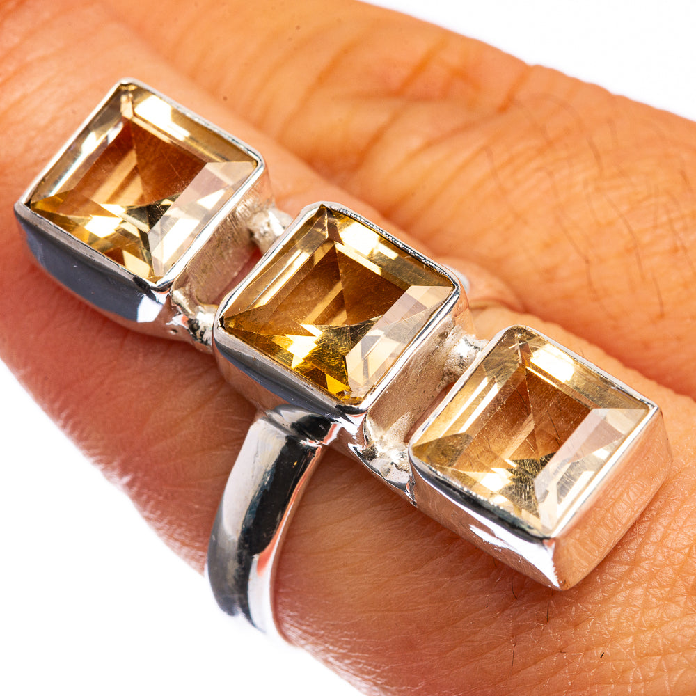 Large Faceted Citrine 925 Sterling Silver Ring Size 8