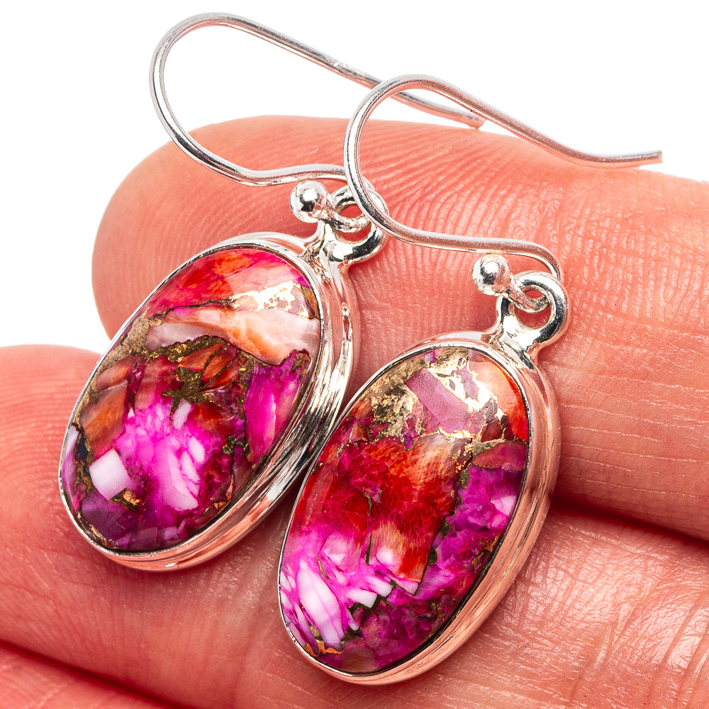 Pink Dahlia Mohave Turquoise Earrings 1 3/8" (.925 Sterling Silver)