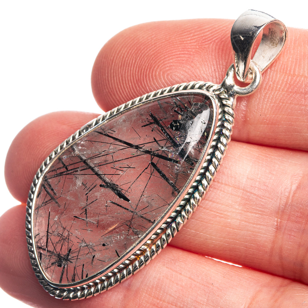 Tourmalinated Quartz 925 Sterling Silver Pendant 1 3/4"