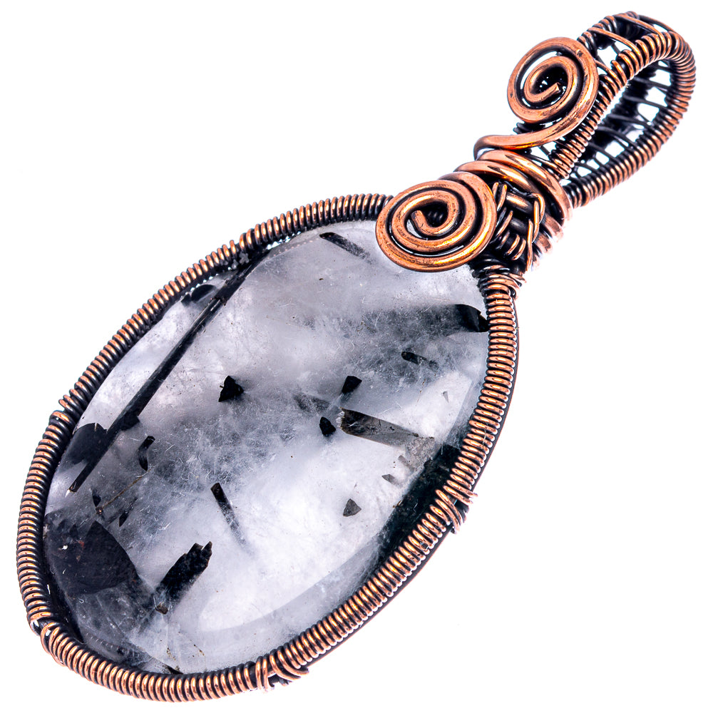 Tourmalinated Quartz Wire Wrap Pendant 2 5/8" (Oxidized Copper)