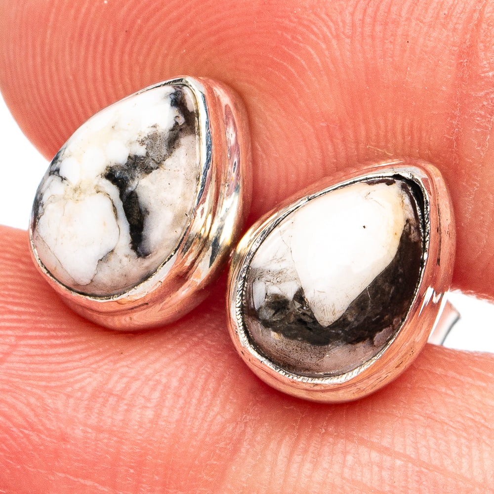 White Buffalo Turquoise Earrings 3/8" (925 Sterling Silver) E2773