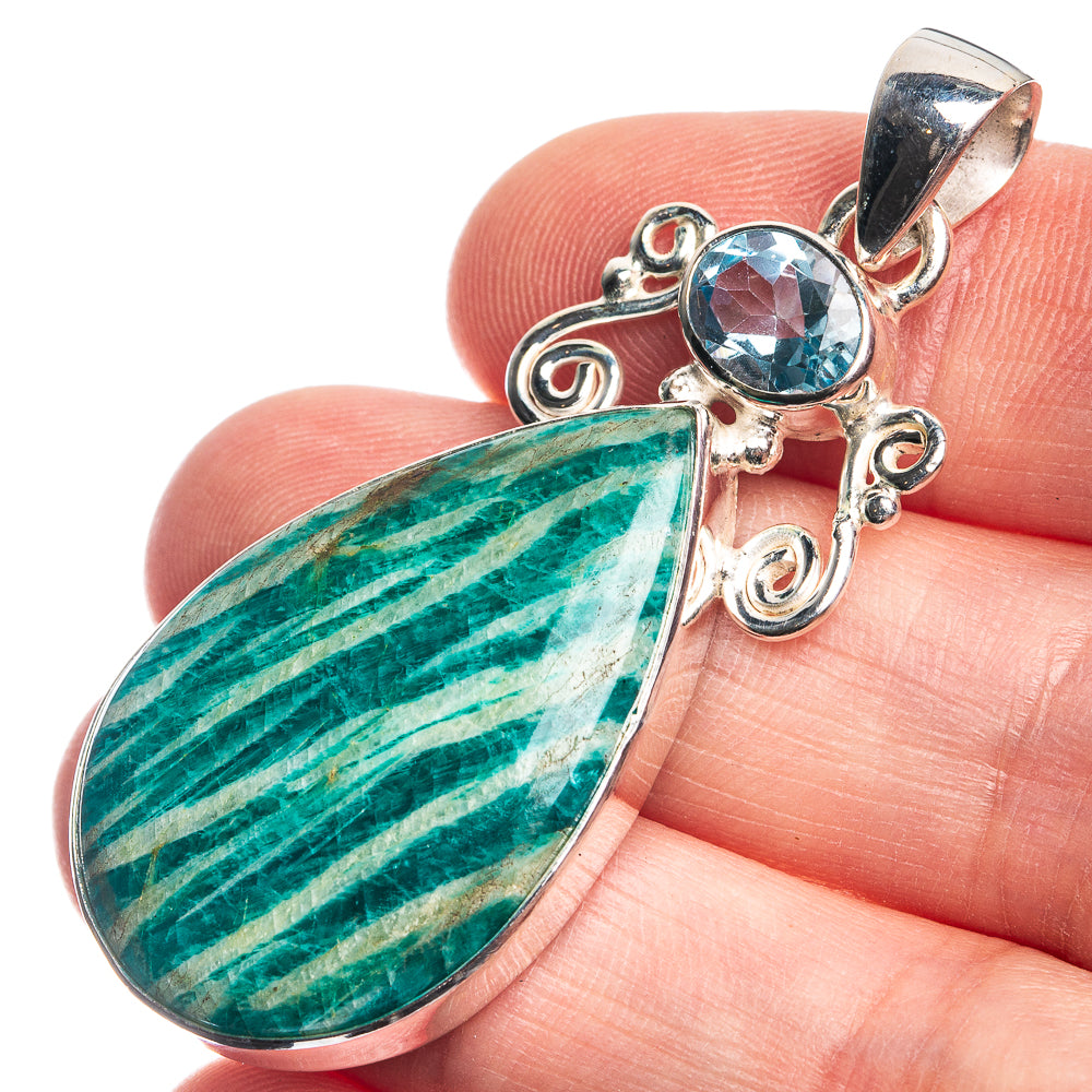Amazonite, Blue Topaz 925 Sterling Silver Pendant 2 1/8"