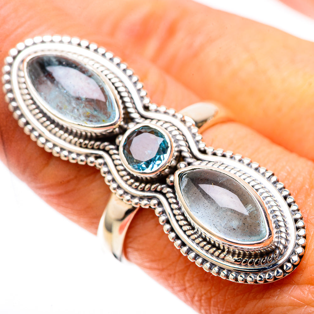 Large Natural Aquamarine, Blue Topaz Ring Size 8 (925 Sterling Silver) RING138001