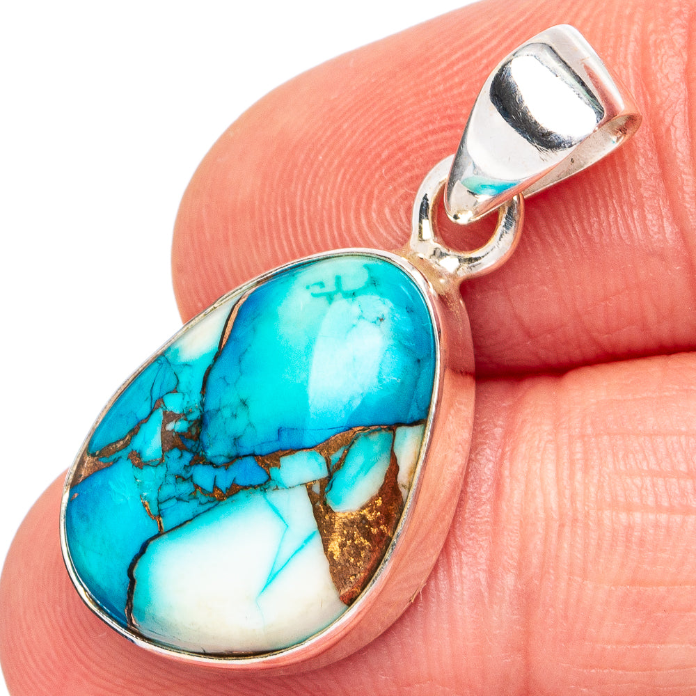 Ice Blue Dahlia Mohave Turquoise Pendant 1 1/8" (.925 Sterling Silver)