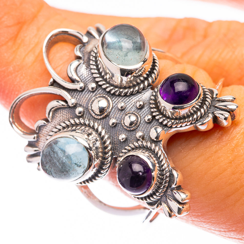 Large Aquamarine, Amethyst Ring Size 9.5 (925 Sterling Silver) R141636
