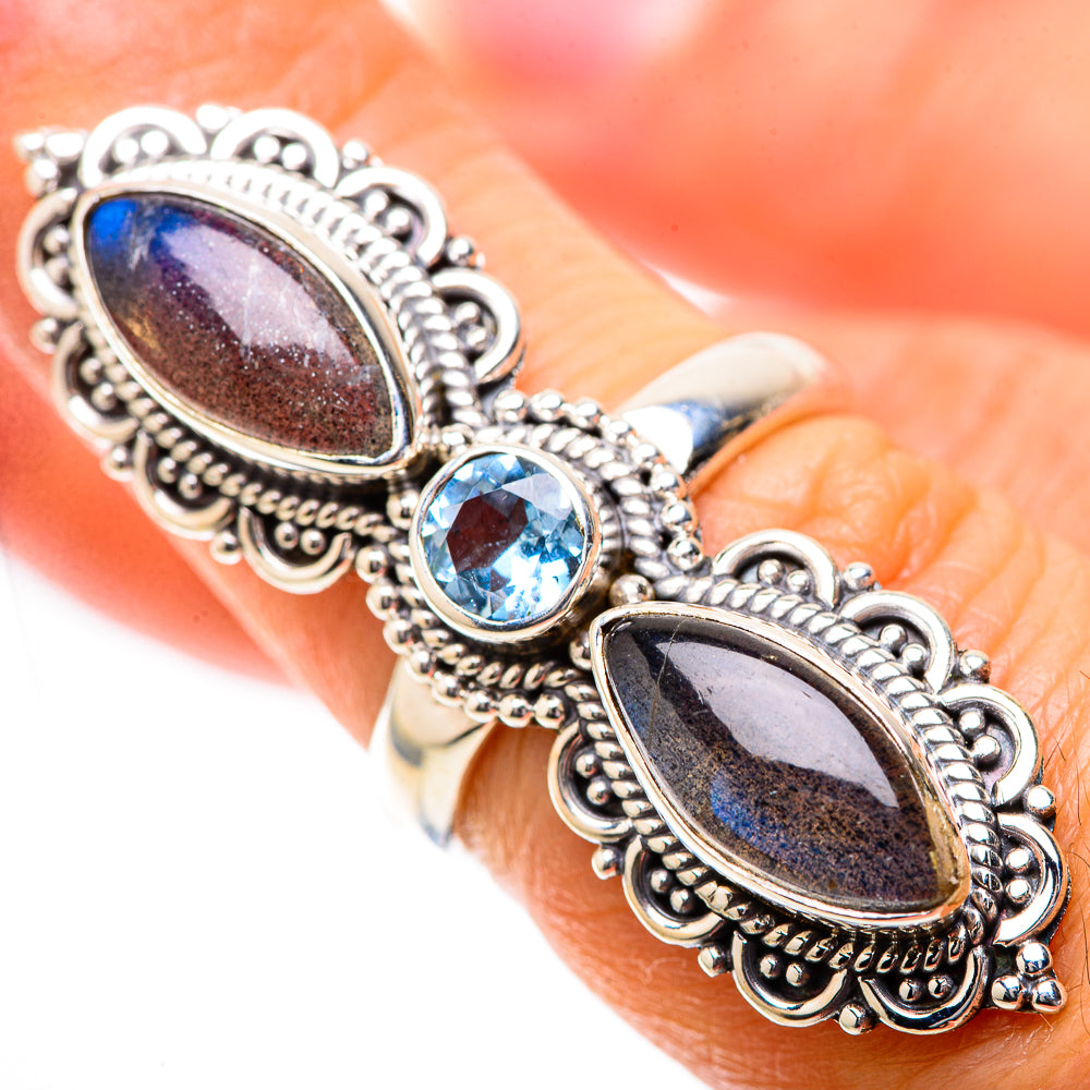 Large Labradorite, Blue Topaz Ring Size 6.25 (925 Sterling Silver) RING137979