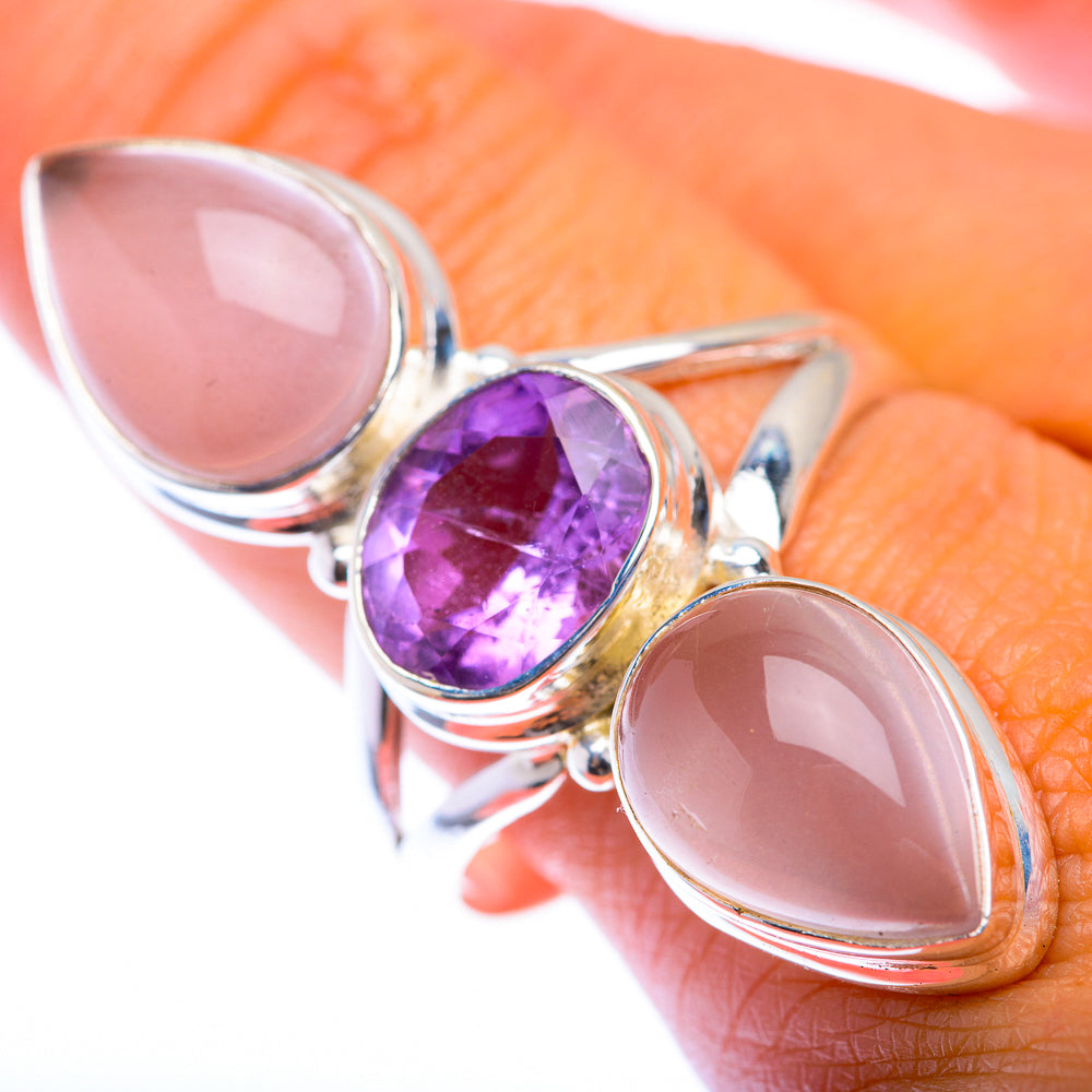 Large Rose Quartz, Amethyst Ring Size 10.75 (925 Sterling Silver) RING140029