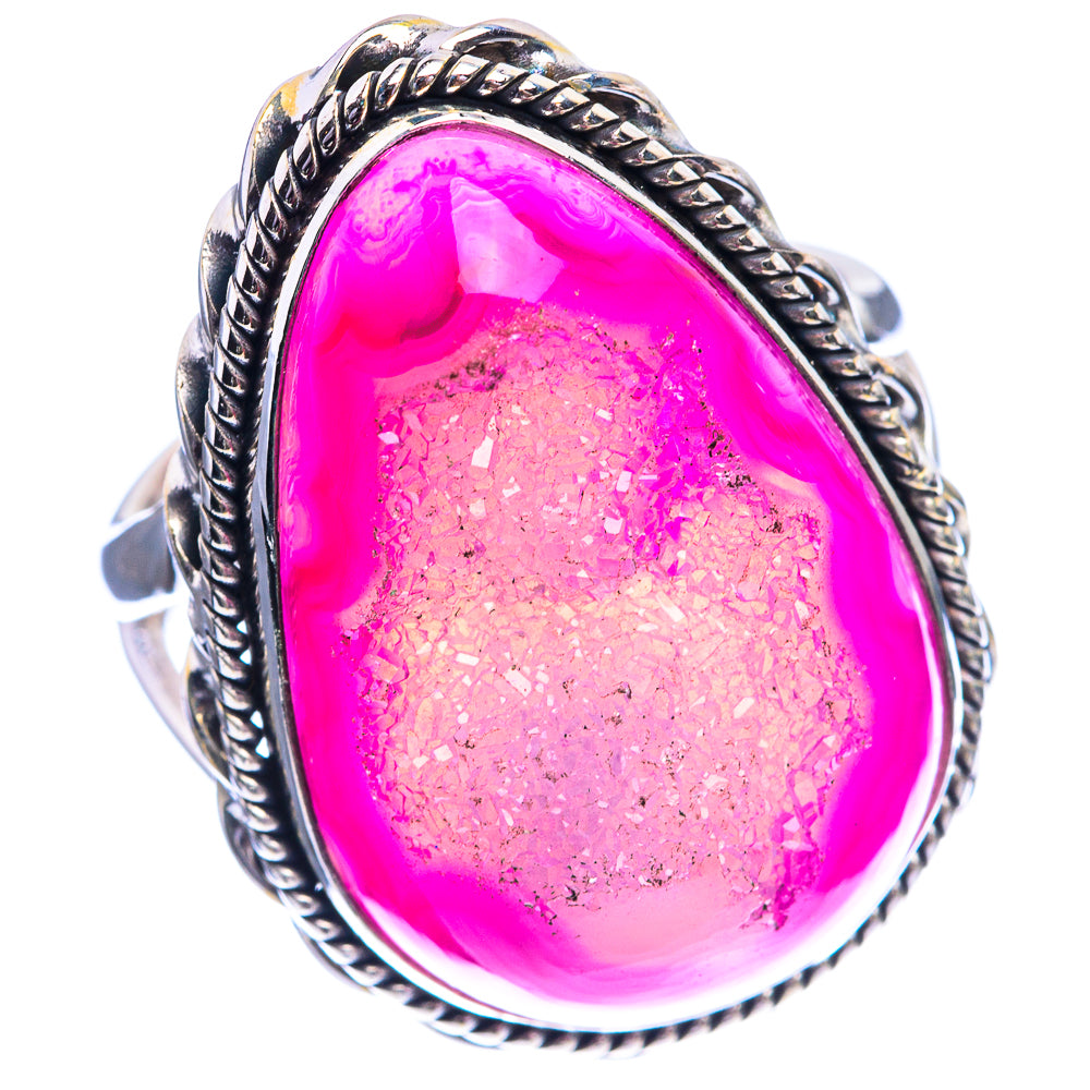 Large Pink Agate Druzy Ring Size 9.5 (925 Sterling Silver) R142344