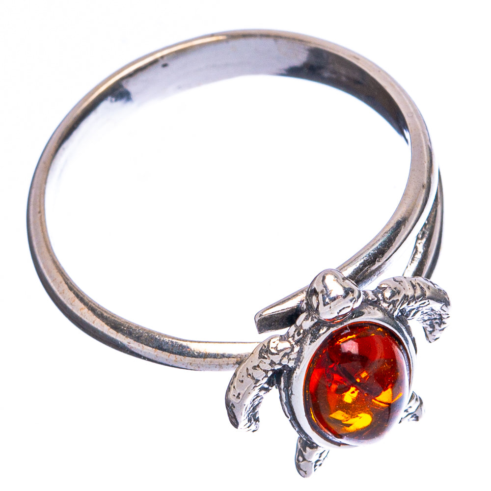 Baltic Amber Sea Turtle Ring Size 6 Adjustable (.925 Sterling Silver)