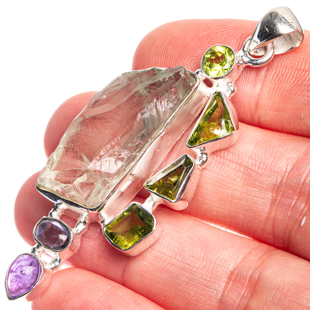 Rough Aquamarine, Peridot, Tanzanite, Amethyst Pendant 2 3/8" (925 Sterling Silver) P39705