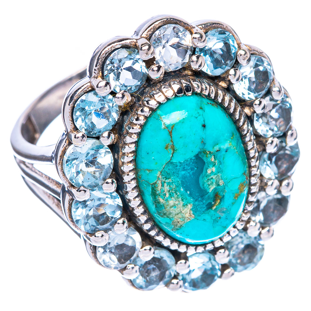Rare Large Kingman Turquoise, Blue Topaz Ring Size 8 (925 Sterling Silver) R147173
