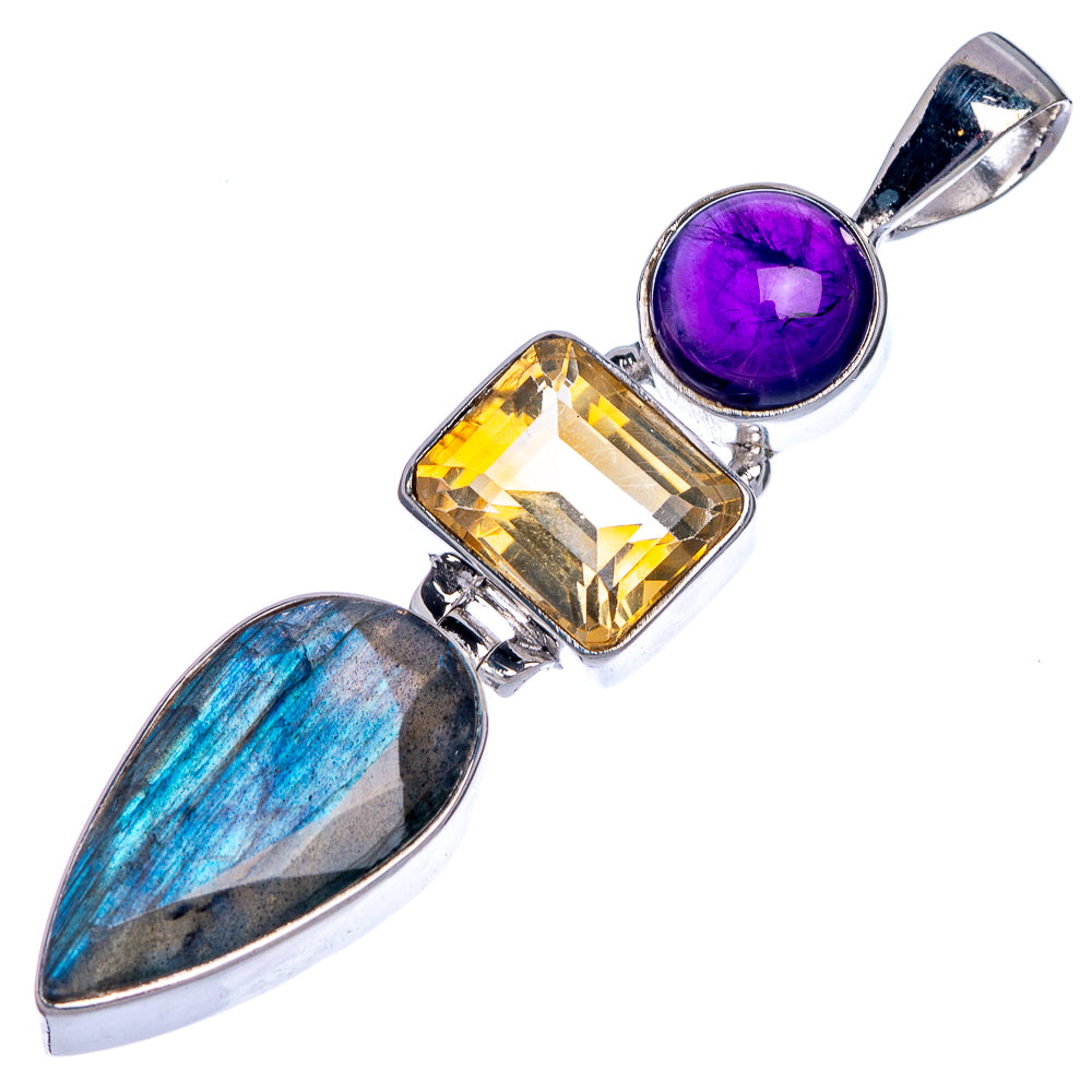 Labradorite, Citrine, Amethyst Pendant 2 1/4" (925 Sterling Silver) P39818