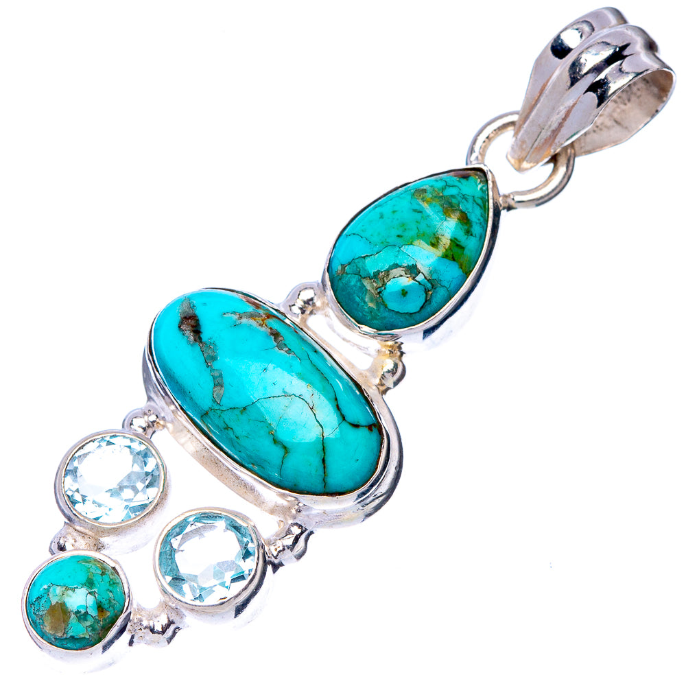 Rare Kingman Turquoise, Blue Topaz Pendant 1 3/4" (925 Sterling Silver) P41130
