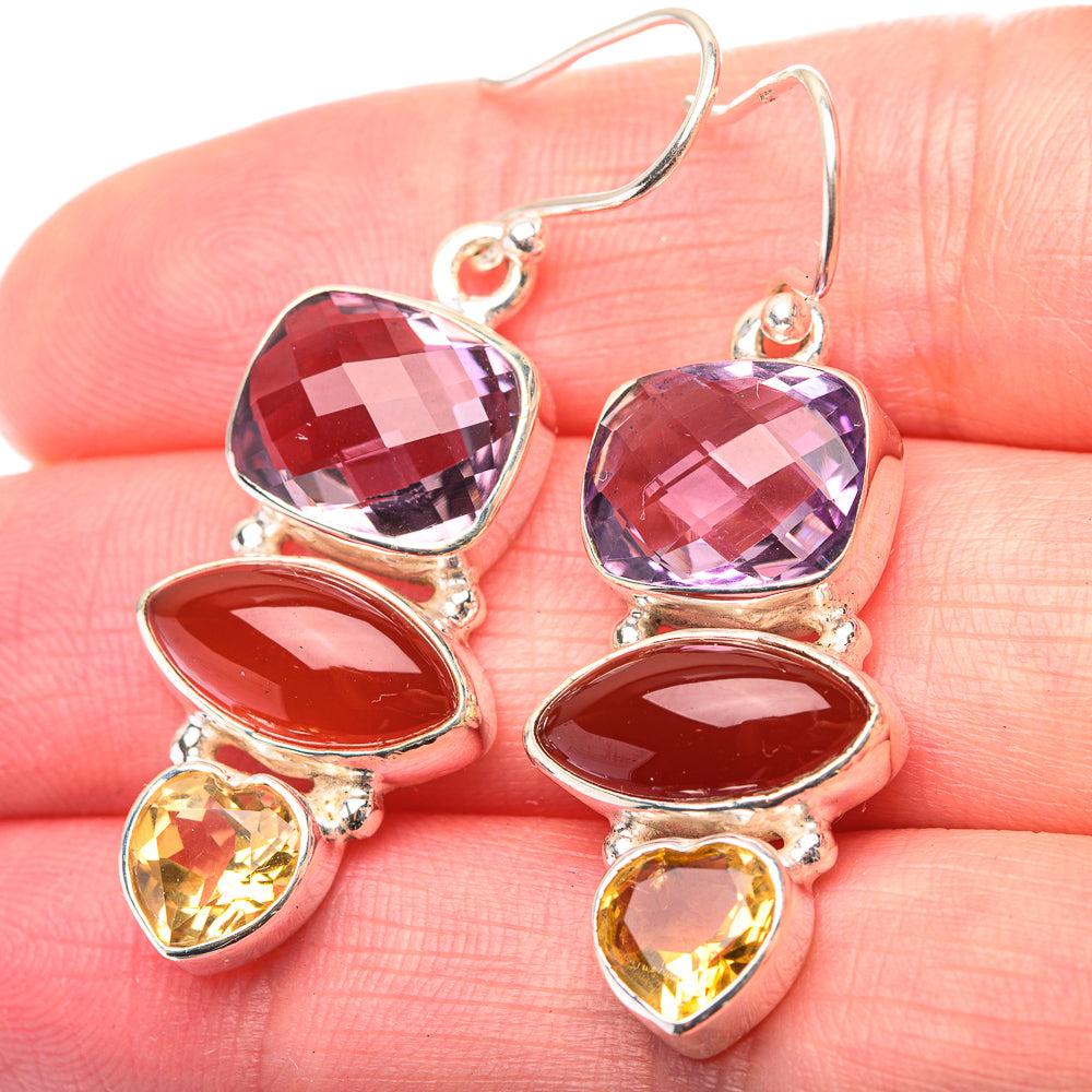 Amethyst, Carnelian, Citrine Earrings 1 3/4" (925 Sterling Silver) EARR432136