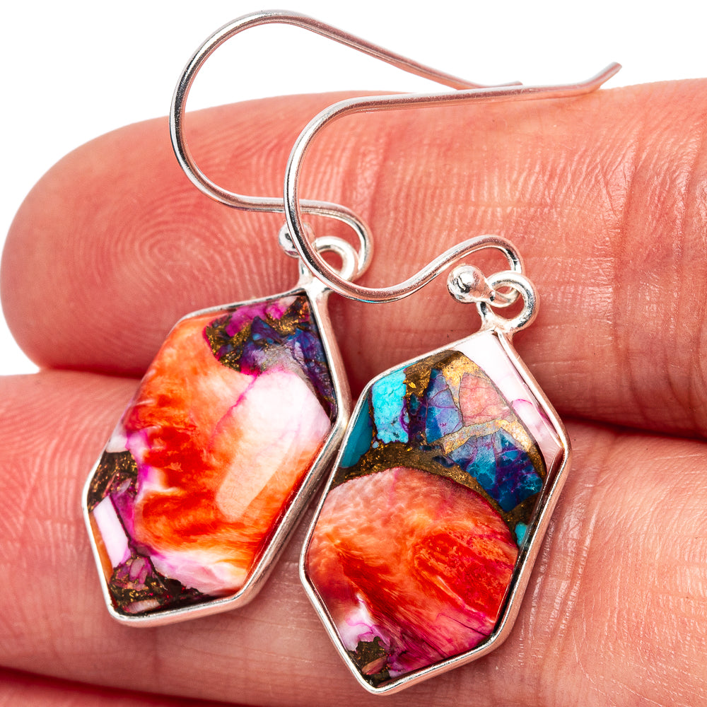 Pink Dahlia Mohave Turquoise Earrings 1 3/8" (.925 Sterling Silver)
