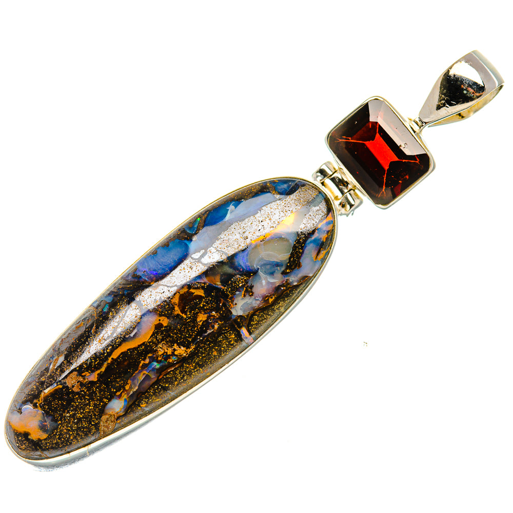 Boulder Opal, Garnet Pendant 2 1/2" (925 Sterling Silver) PD37957
