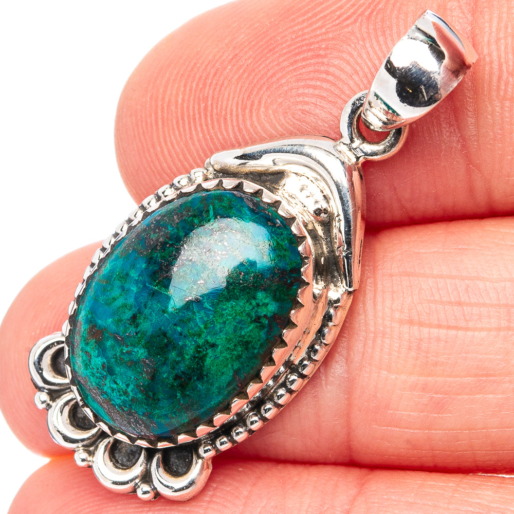Malachite In Chrysocolla Pendant 1 3/8" (.925 Sterling Silver)