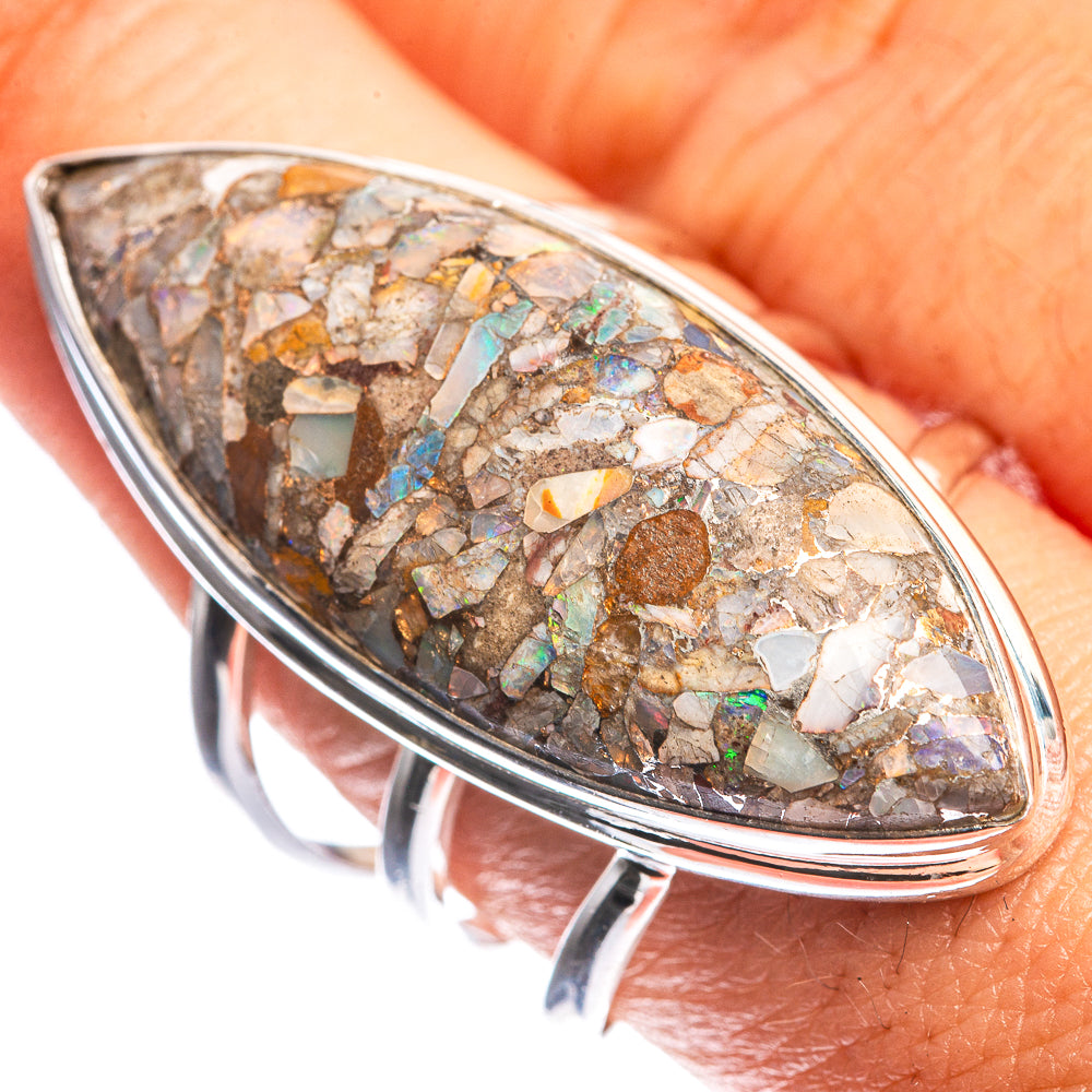 Large Brecciated Ethiopian Opal 925 Sterling Silver Ring Size 9.5