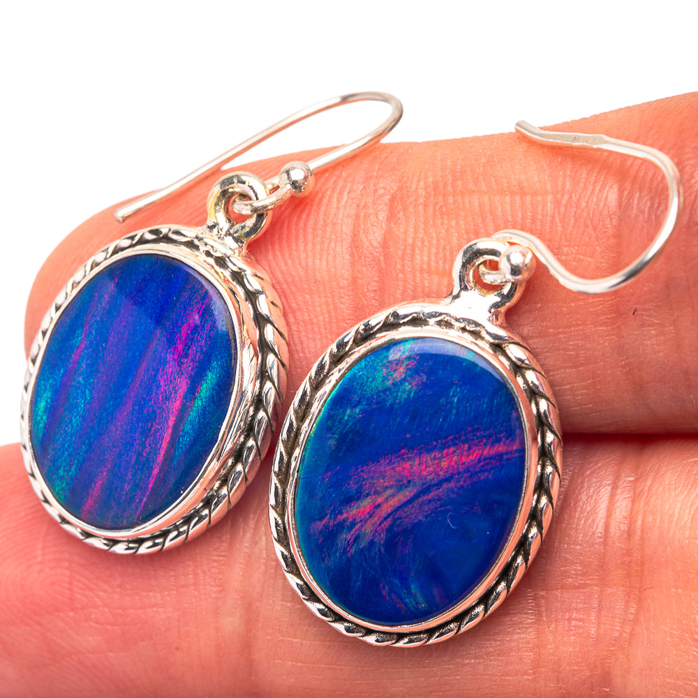Aura Opal 925 Sterling Silver Earrings 1 3/8" (925 Sterling Silver) EARR432227