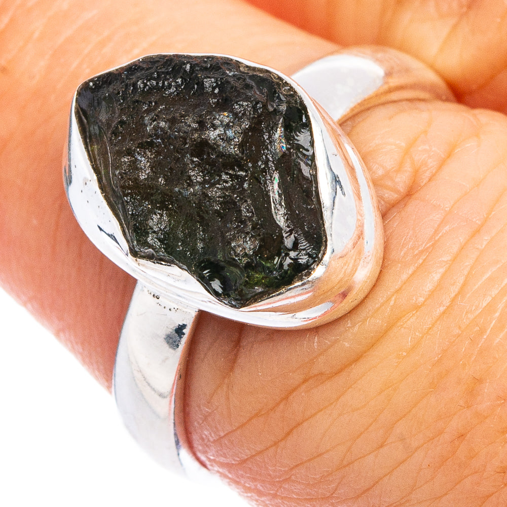 Rare Raw Moldavite Ring Size 7.25 (.925 Sterling Silver)