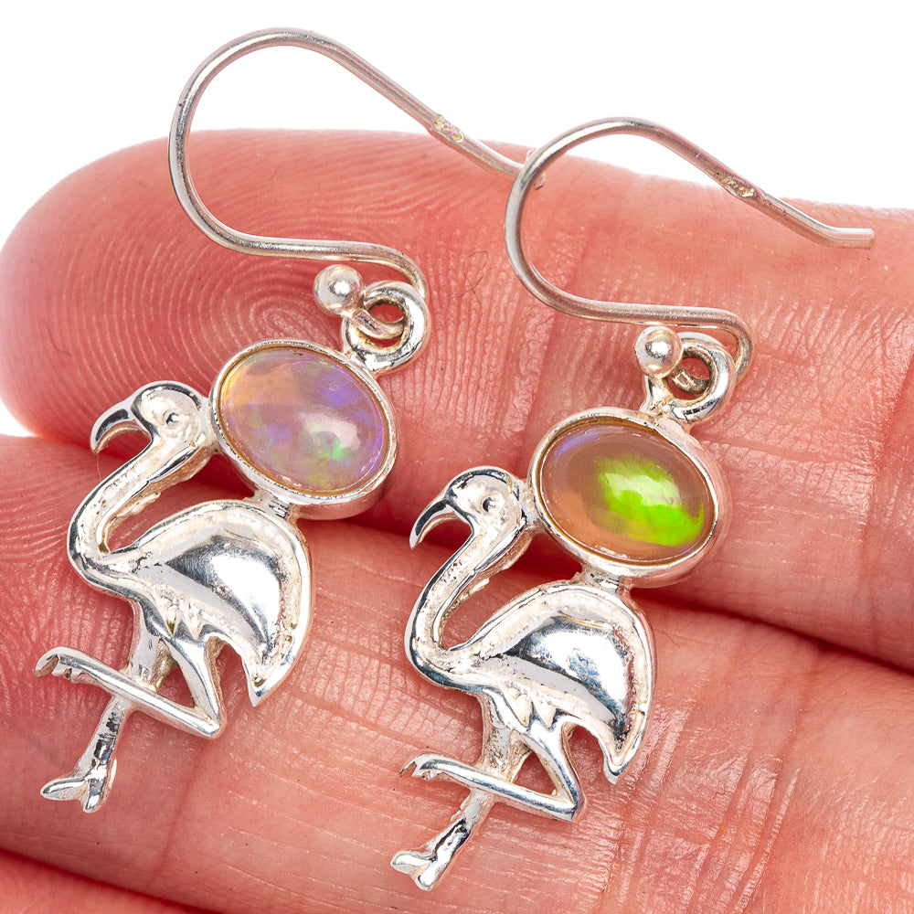 Rare Ethiopian Opal Flamingo Earrings 1 3/8" (925 Sterling Silver) E1029